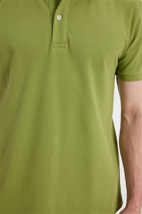 Erkek Slim Fit Dar Kesim %100 Pamuk Kısa Kollu Polo Yaka Yeşil Tişört