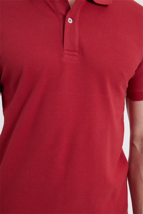 Erkek Slim Fit Dar Kesim %100 Pamuk Kısa Kollu Polo Yaka Kırmızı Tişört