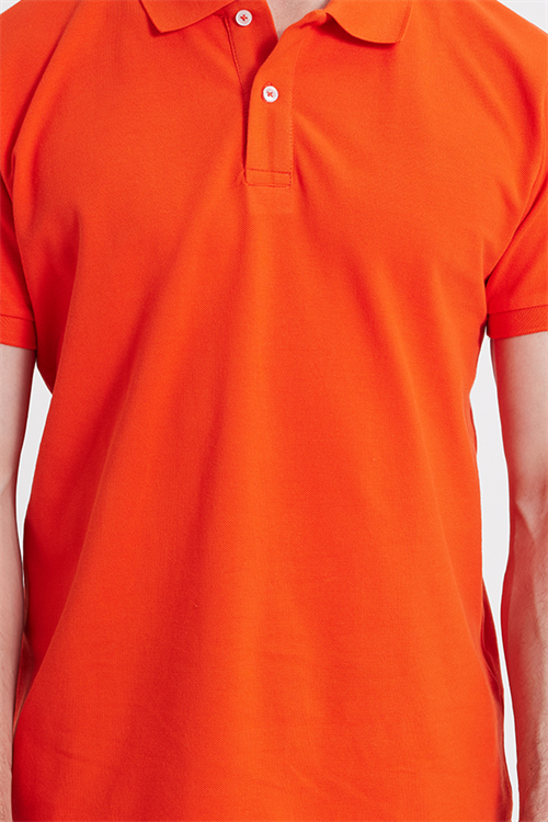 Erkek Slim Fit Dar Kesim %100 Pamuk Kısa Kollu Polo Yaka Turuncu Tişört