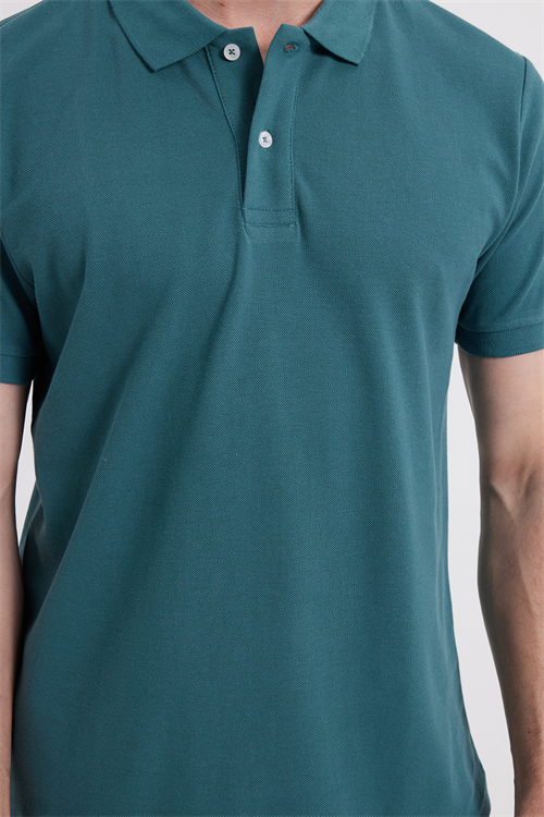 Erkek Slim Fit Dar Kesim %100 Pamuk Kısa Kollu Polo Yaka Yeşil Tişört