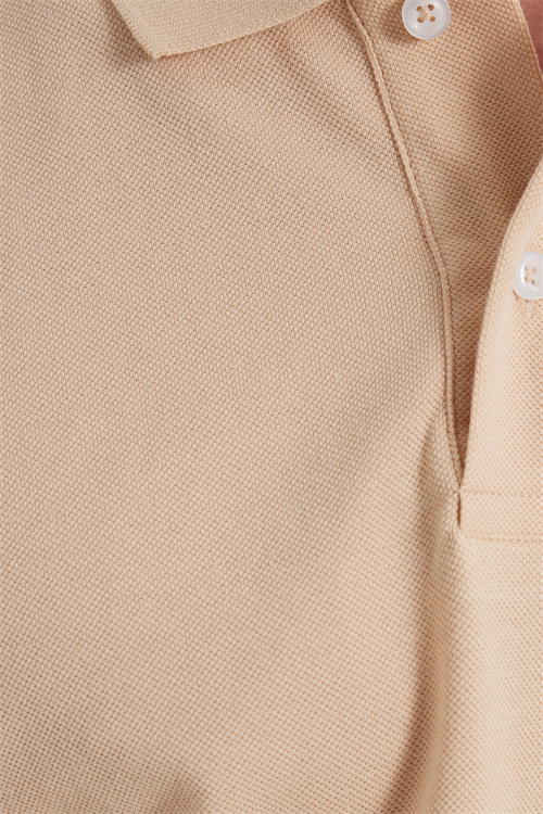 Erkek Slim Fit Dar Kesim %100 Pamuk Kısa Kollu Polo Yaka Bej Tişört