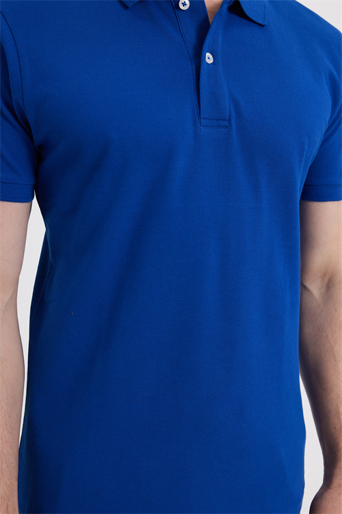 Erkek Slim Fit Dar Kesim %100 Pamuk Kısa Kollu Polo Yaka Lacivert Tişört