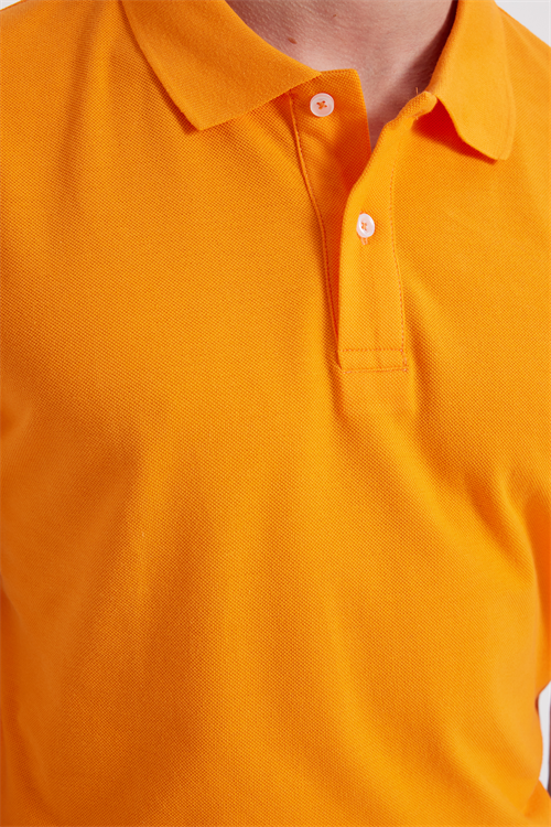 Erkek Slim Fit Dar Kesim %100 Pamuk Kısa Kollu Polo Yaka Turuncu Tişört