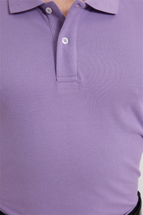 Erkek Slim Fit Dar Kesim %100 Pamuk Kısa Kollu Polo Yaka Mor Tişört
