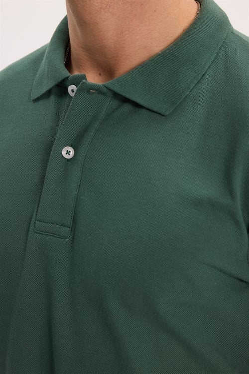 Erkek Slim Fit Dar Kesim %100 Pamuk Kısa Kollu Polo Yaka Haki Tişört