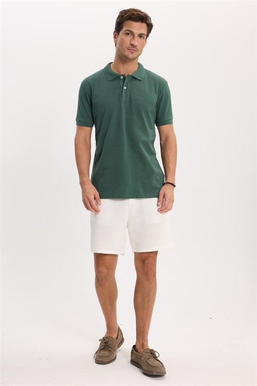 Erkek Slim Fit Dar Kesim %100 Pamuk Kısa Kollu Polo Yaka Haki Tişört