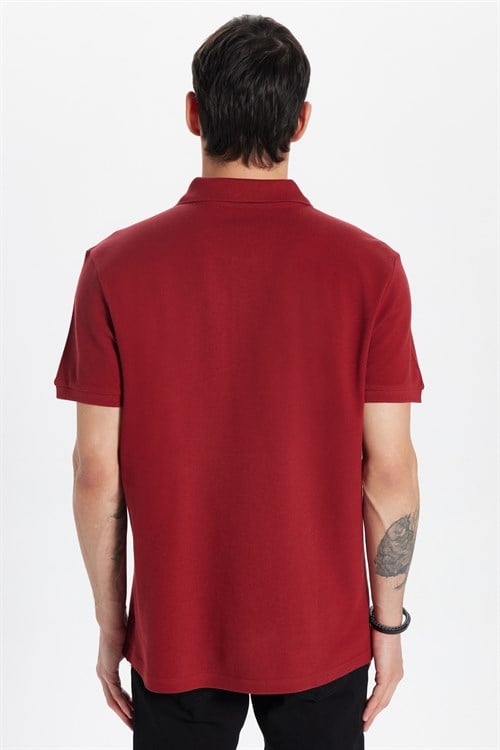 Erkek Slim Fit Dar Kesim %100 Pamuk Kısa Kollu Polo Yaka Bordo Tişört