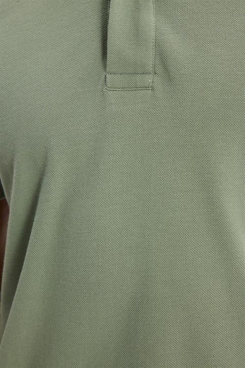 Erkek Slim Fit Dar Kesim %100 Pamuk Kısa Kollu Polo Yaka Yeşil Tişört