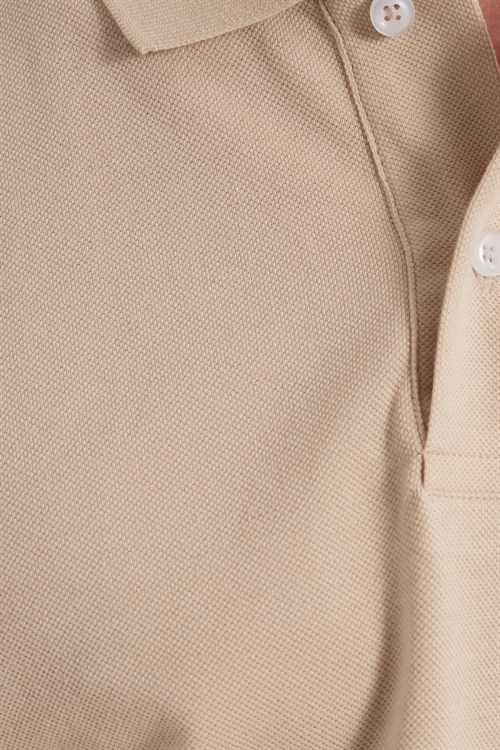 Erkek Slim Fit Dar Kesim %100 Pamuk Kısa Kollu Polo Yaka Ekru Tişört