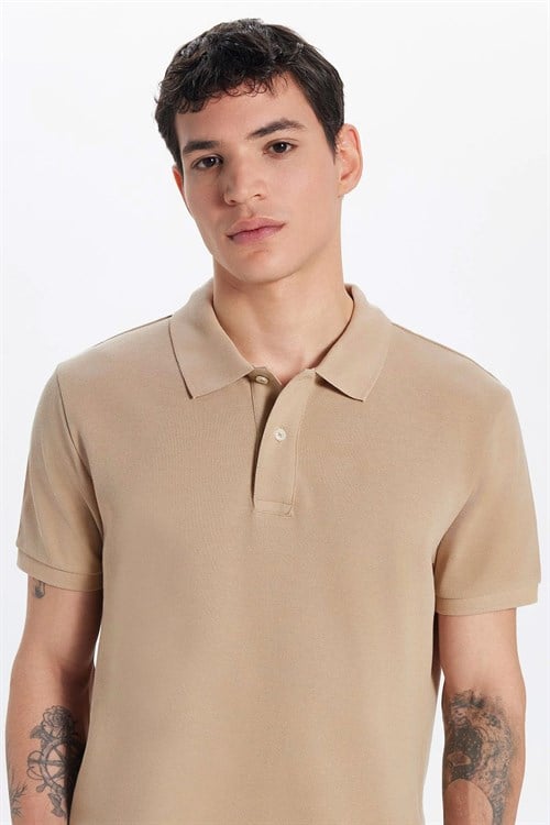 Erkek Slim Fit Dar Kesim %100 Pamuk Kısa Kollu Polo Yaka Taş Tişört