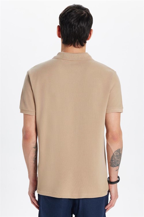 Erkek Slim Fit Dar Kesim %100 Pamuk Kısa Kollu Polo Yaka Taş Tişört