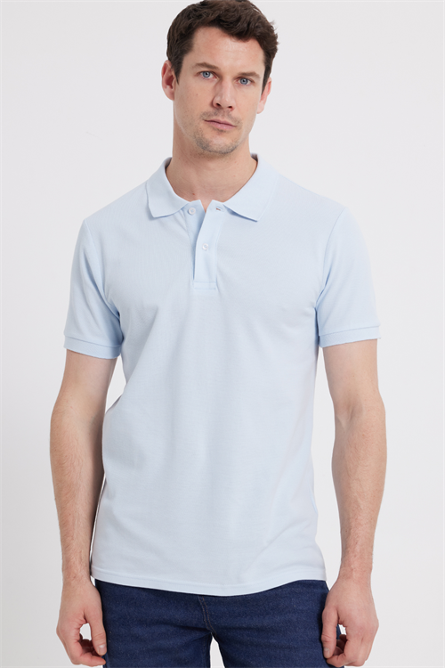 Erkek Slim Fit Dar Kesim %100 Pamuk Kısa Kollu Polo Yaka Turkuaz Tişört