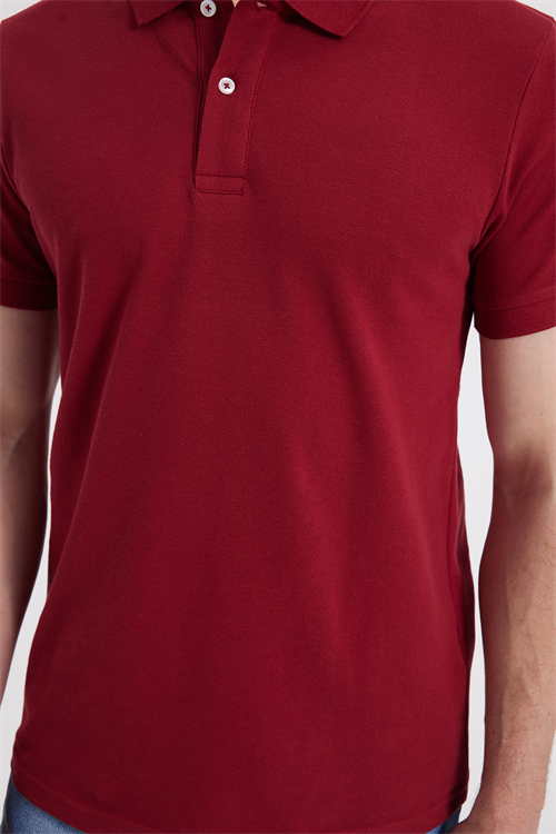 Erkek Slim Fit Dar Kesim %100 Pamuk Kısa Kollu Polo Yaka Kırmızı Tişört