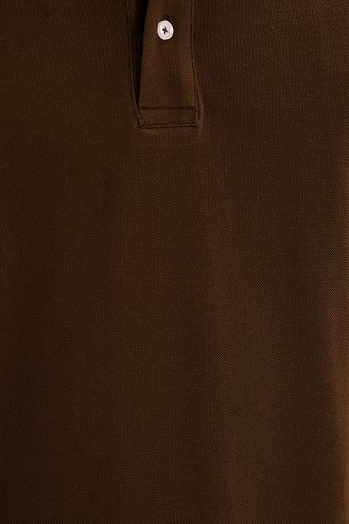 Erkek Slim Fit Dar Kesim %100 Pamuk Kısa Kollu Polo Yaka Kahverengi Tişört