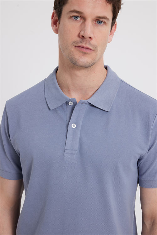 Erkek Slim Fit Dar Kesim %100 Pamuk Kısa Kollu Polo Yaka Gri Tişört