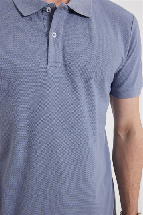 Erkek Slim Fit Dar Kesim %100 Pamuk Kısa Kollu Polo Yaka Gri Tişört