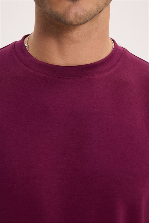 Erkek Regular Fit Rahat Kesim Ekstra Soft Modal Kumaş Bisiklet Yaka Kısa Kollu Bordo Tişört