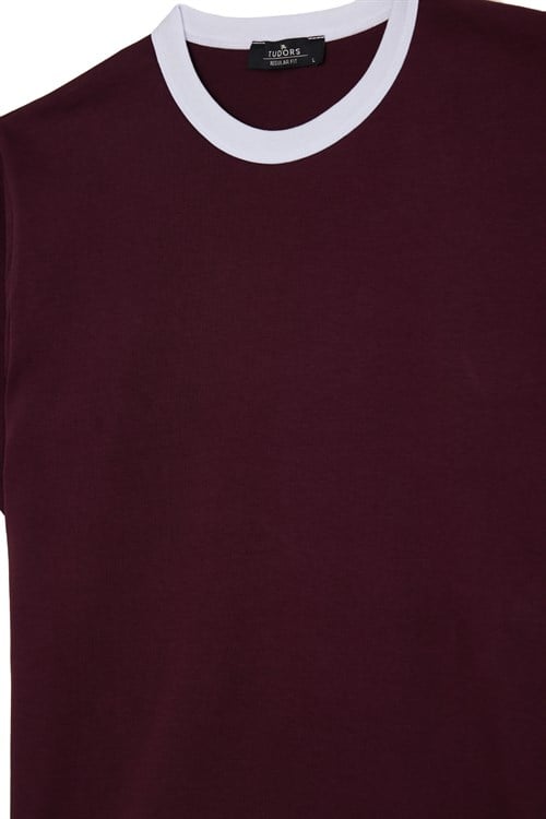 Erkek Regular Fit Klasik Kesim %100 Pamuk Kısa Kollu Bisiklet Yaka Bordo Tişört