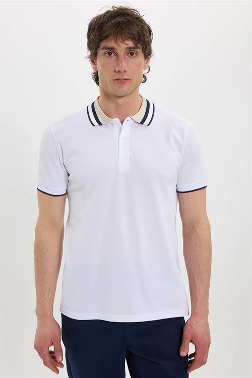 Erkek 3lü Paket Kahverengi-Lacivert-Beyaz Slim Fit Dar Kesim %100 Pamuk Düz Pike Polo Yaka Tişört