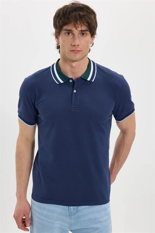 Erkek 3lü Paket Kahverengi-Lacivert-Beyaz Slim Fit Dar Kesim %100 Pamuk Düz Pike Polo Yaka Tişört