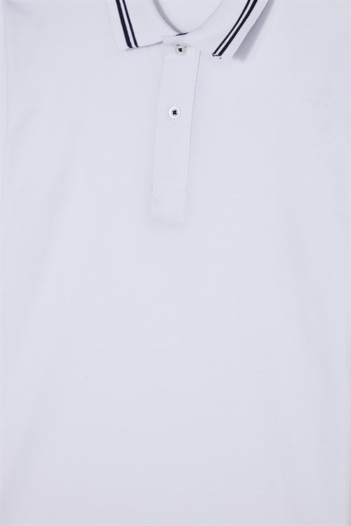 Erkek Slim Fit Dar Kesim %100 Pamuk Uzun Kollu Beyaz Polo Yaka Tişört