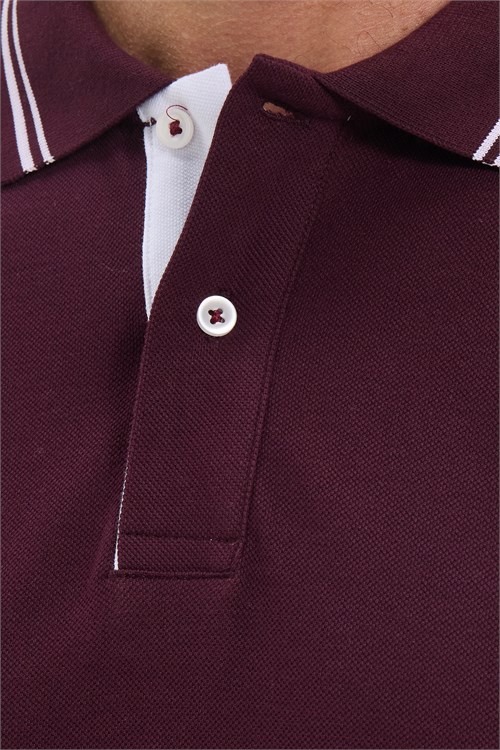 Erkek Slim Fit Dar Kesim %100 Pamuk Uzun Kollu Bordo Polo Yaka Tişört