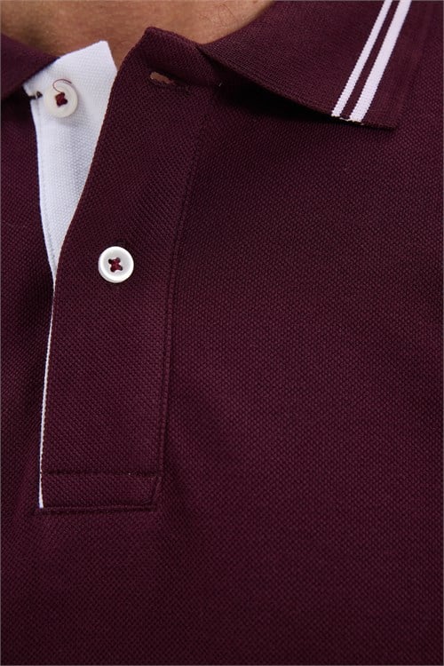 Erkek Slim Fit Dar Kesim %100 Pamuk Uzun Kollu Bordo Polo Yaka Tişört