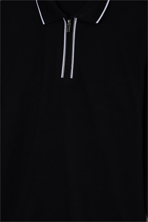 Erkek Slim Fit Dar Kesim %100 Pamuk Uzun Kollu Fermuarlı Siyah Polo Yaka Tişört