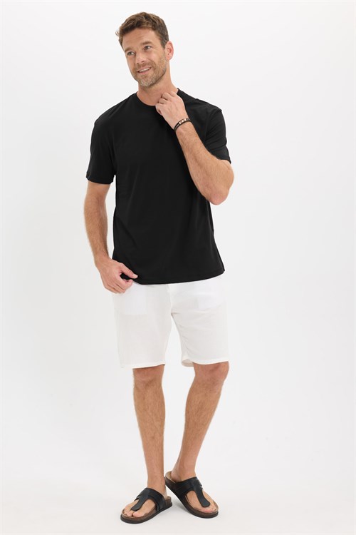 Erkek Loose Fit Rahat Kesim %100 Pamuk Kısa Kollu Siyah Bisiklet Yaka Tişört