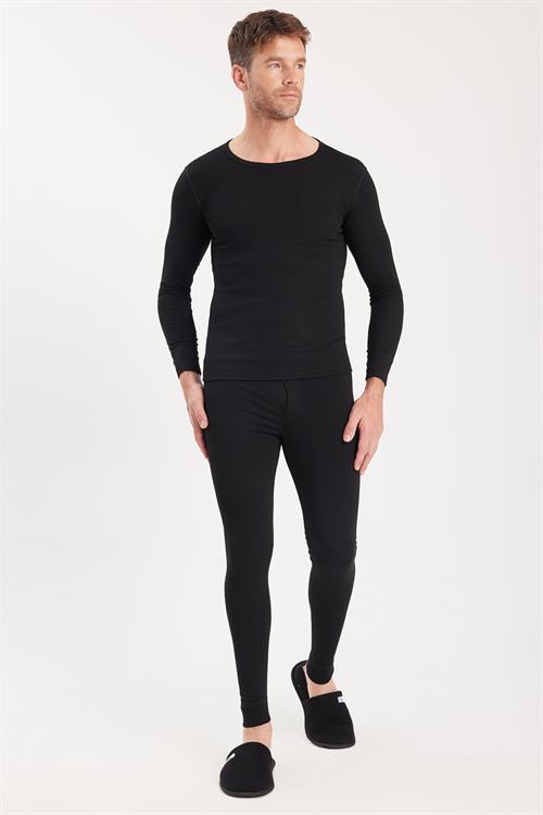 Erkek Slim Fit Dar Kesim Bisiklet Yaka Siyah Termal Alt Üst Takım
