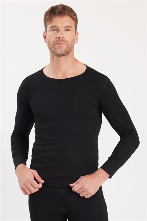 Erkek Slim Fit Dar Kesim Bisiklet Yaka Siyah Termal Alt Üst Takım