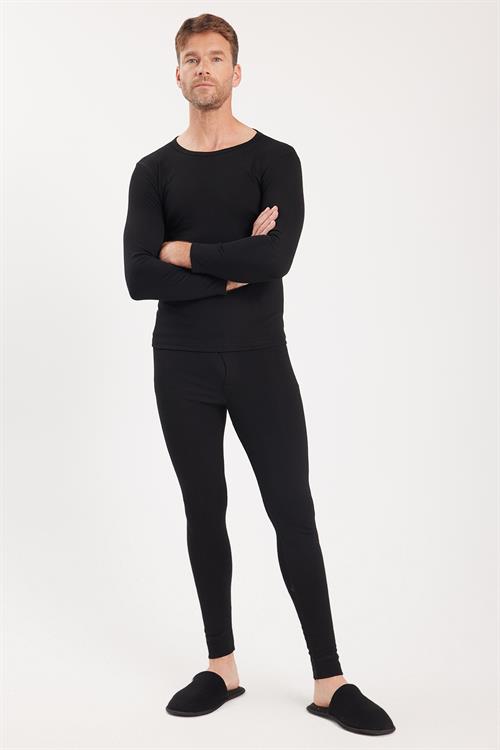 Erkek Slim Fit Dar Kesim Bisiklet Yaka Siyah Termal Alt Üst Takım