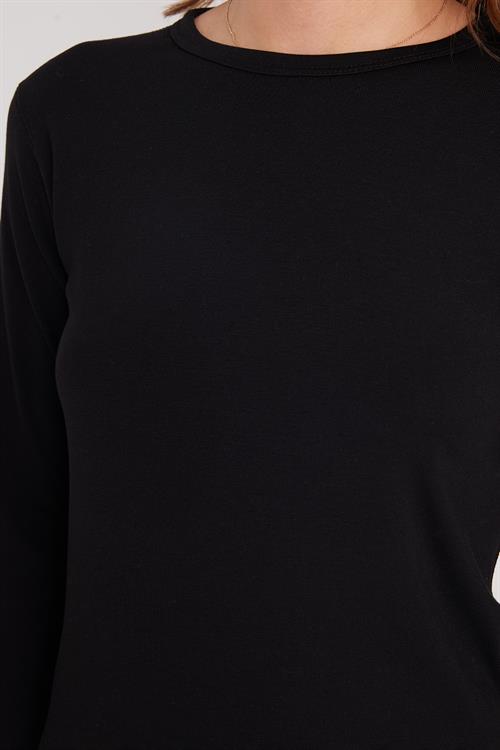 Kadın Slim Fit Dar Kesim Bisiklet Yaka Siyah Termal Alt Üst Takım