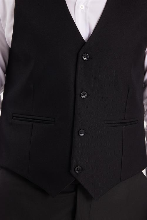 Erkek Slim Fit Düz Cepli Siyah Yelek