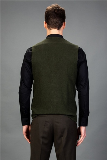 Erkek Slim Fit Dar Kesim Pamuklu Desenli Haki Yelek