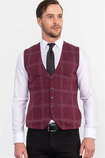 Erkek Slim Fit Dar Kesim Bordo Yelek