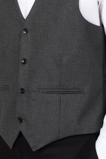 Erkek Slim Fit Çift Cep Fletolu Pensli Gri Yelek