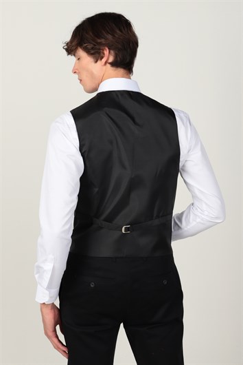 Erkek Slim Fit Çift Cep Fletolu Pensli Gri Yelek
