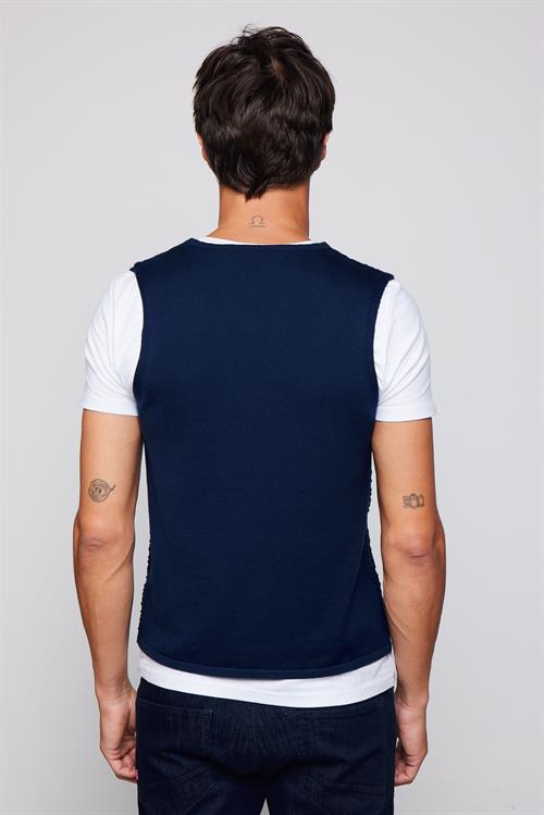 Slim Fit Desenli Lacivert Erkek Yelek