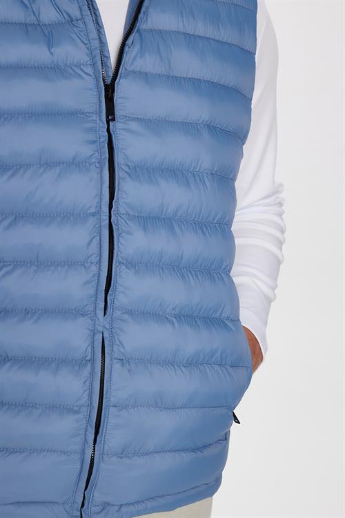 Erkek Slim Fit Dar Kesim Rüzgar Geçirmez Cepli Mavi Çıkarılabilir Kapüşonlu Sıcak Tutan Şişme Yelek