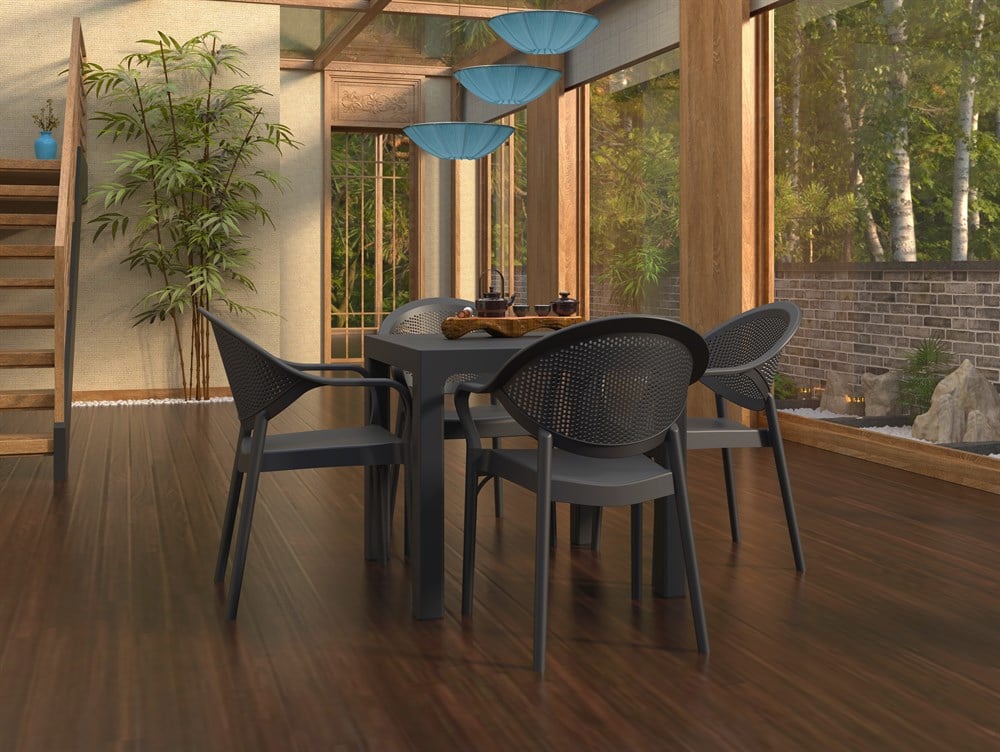 ARIZONA 80X80 WOOD MASA MOON KOLTUK PLASTİK BAHÇE MASA TAKIMI