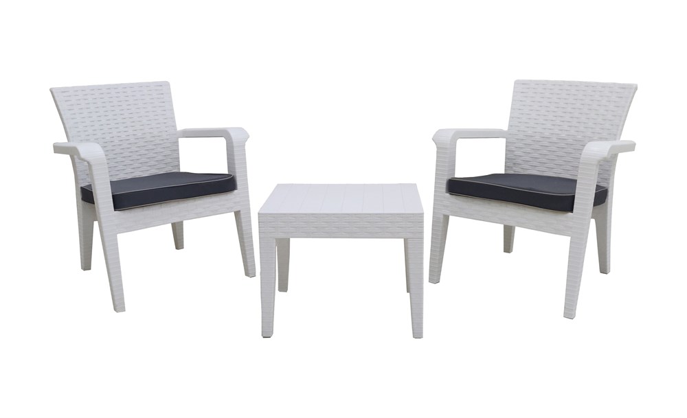 ALASKA PLASTİK RATTAN BALKON SETİ MİNDERLİ BEYAZ