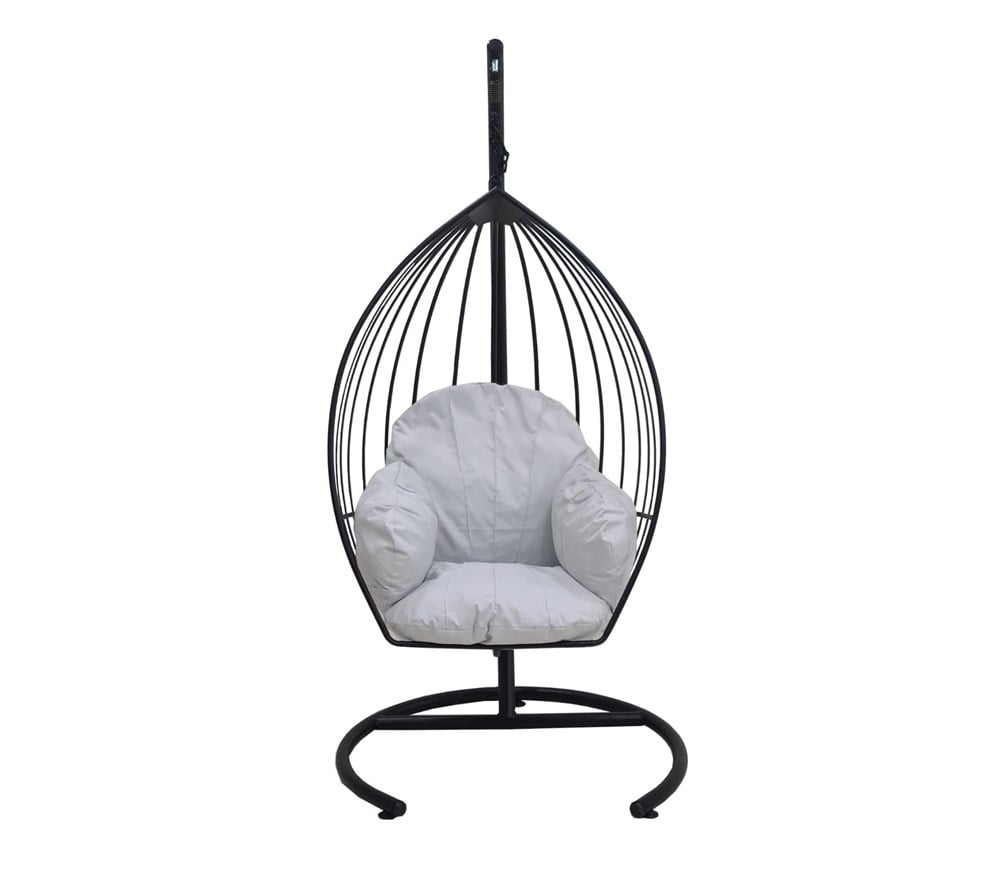 SPİDER RATTAN ÖRGÜ KAFES ASKI SALINCAK GRİ KIRÇIL İSKELET KREM MİNDERLİ