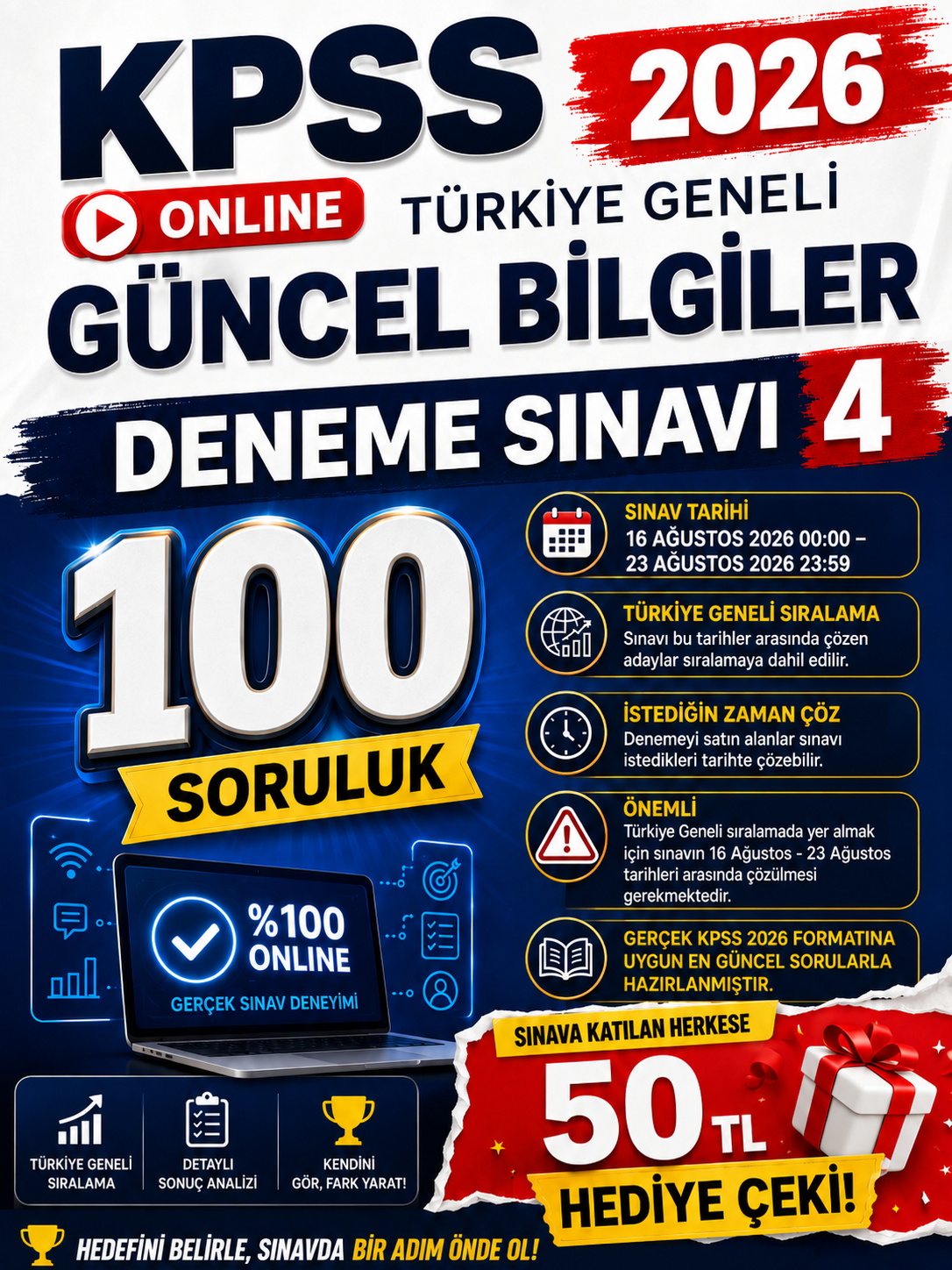 2026 KPSS'nin Anahtarı Güncel Bilgiler 100 Soruluk Türkiye Geneli Deneme Sınavı 4