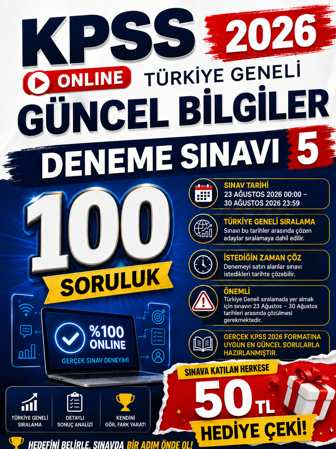 2026 KPSS'nin Anahtarı Güncel Bilgiler 100 Soruluk Türkiye Geneli Deneme Sınavı 5