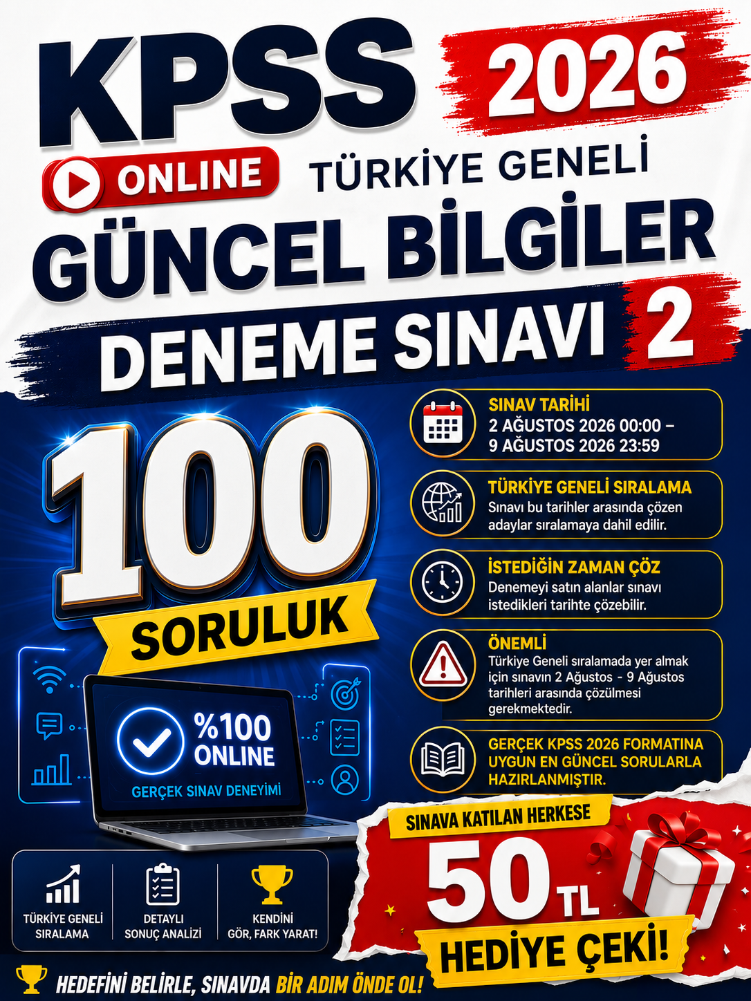 2026 KPSS'nin Anahtarı Güncel Bilgiler 100 Soruluk Türkiye Geneli Deneme Sınavı 2