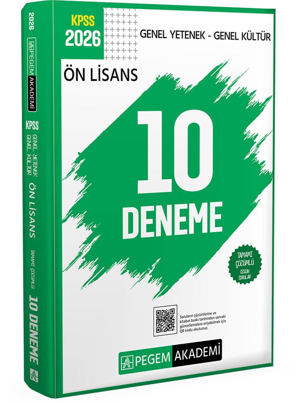 2026 Pegem Yayınları KPSS Genel Yetenek Genel Kültür Ön Lisans Tamamı Çözümlü 10 Deneme