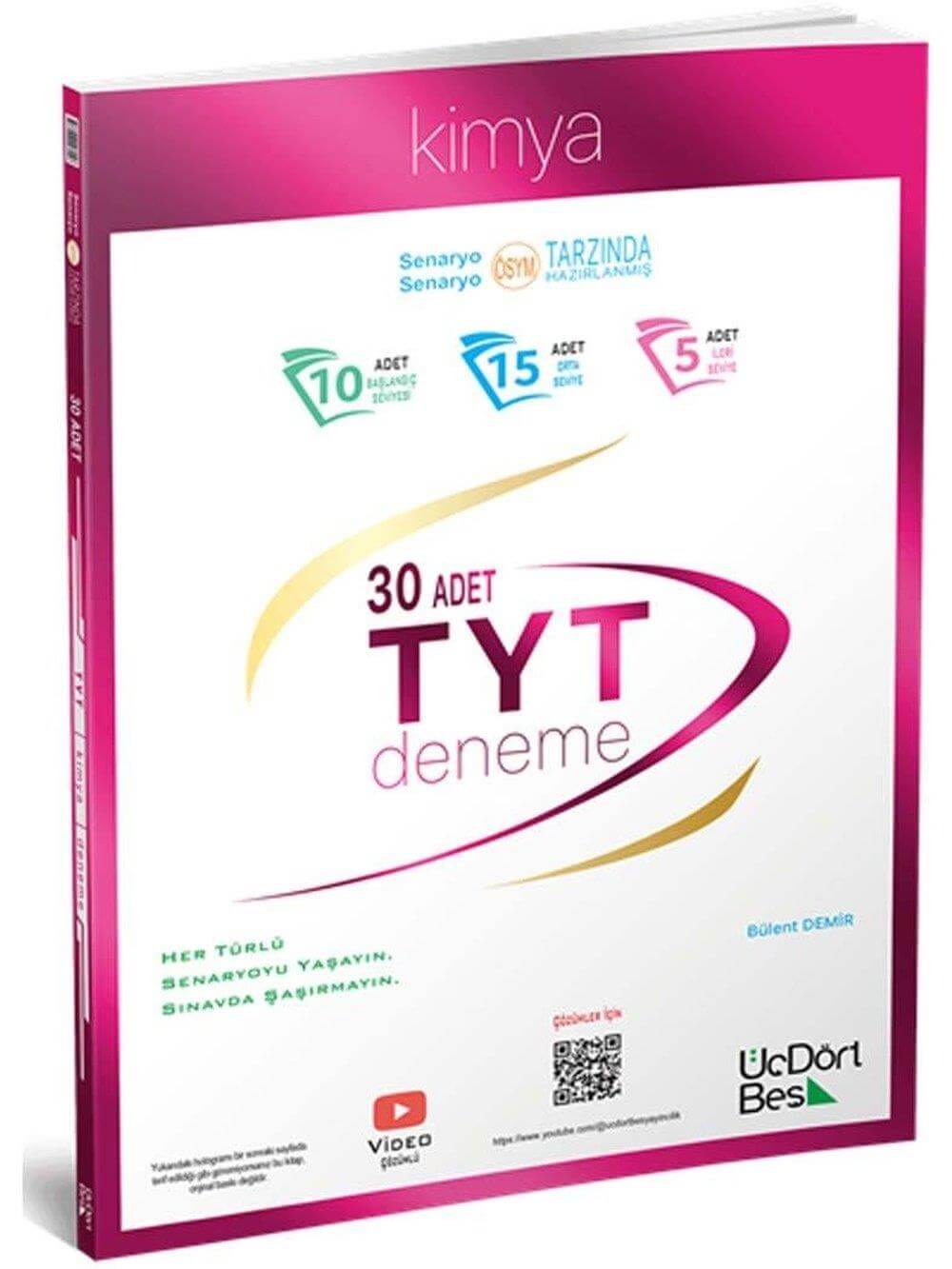 Üç Dört Beş 2024 YKS TYT Kimya 30 Deneme - Bülent Demir Üç Dört Beş Yayınları