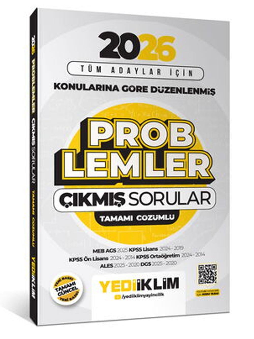 Yediiklim Yayınları 2024 Tüm Adayları İçin Problemler Konularına Göre Tamamı Çözümlü Çıkmış Sorular  
