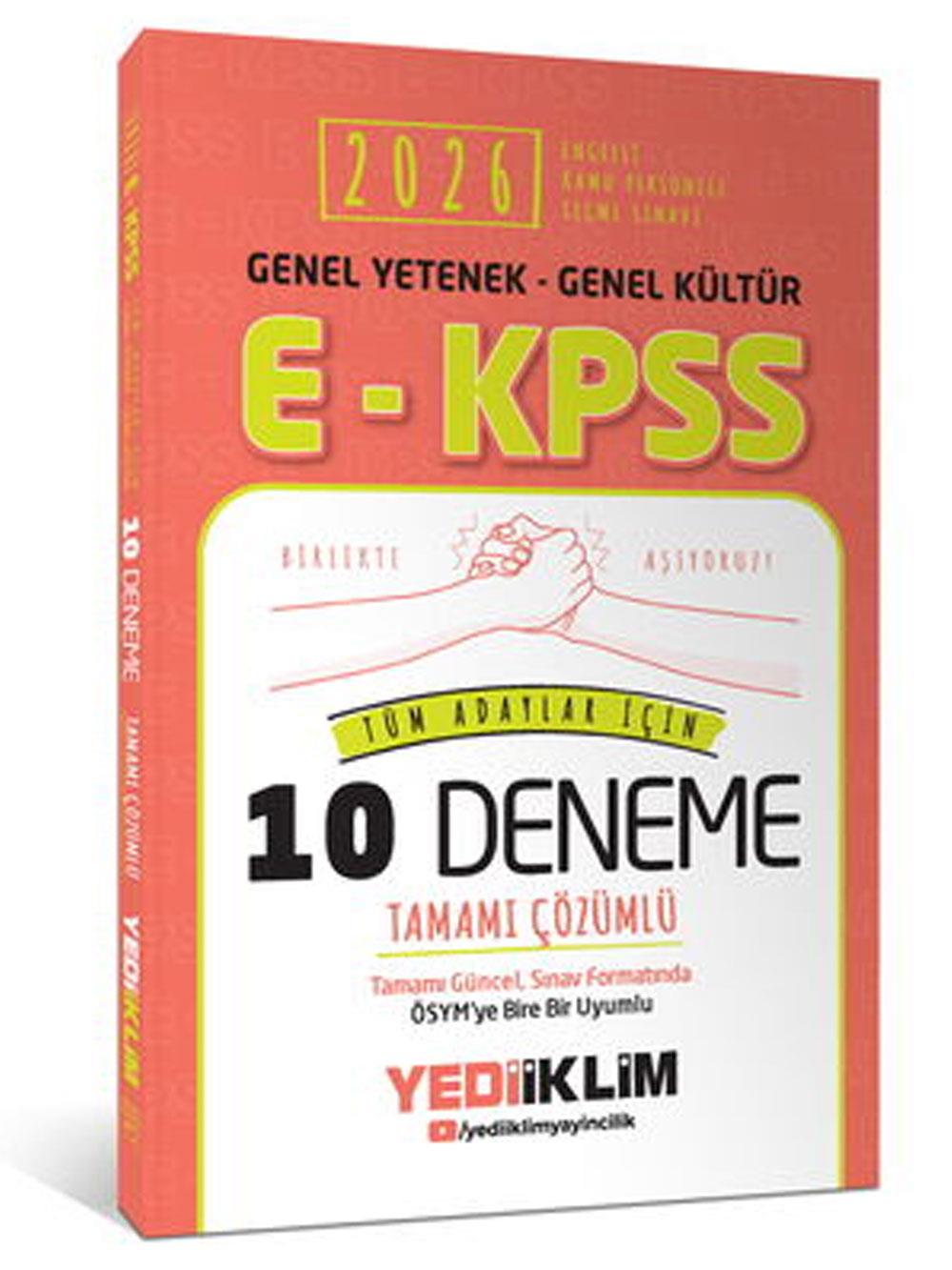 YEDİİKLİM YAYINLARI 2026 E - KPSS Genel Yetenek Genel Kültür Tüm Adaylar İçin Tamamı Çözümlü 10 Deneme